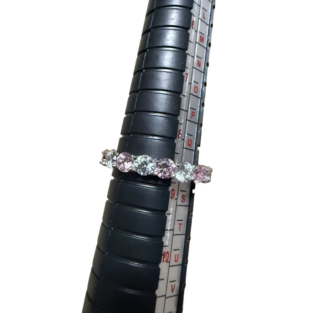 NEW Sterling Forever Silver Pink and White Gemstone Eternity Ring Size 8.5 - Picture 1 of 4